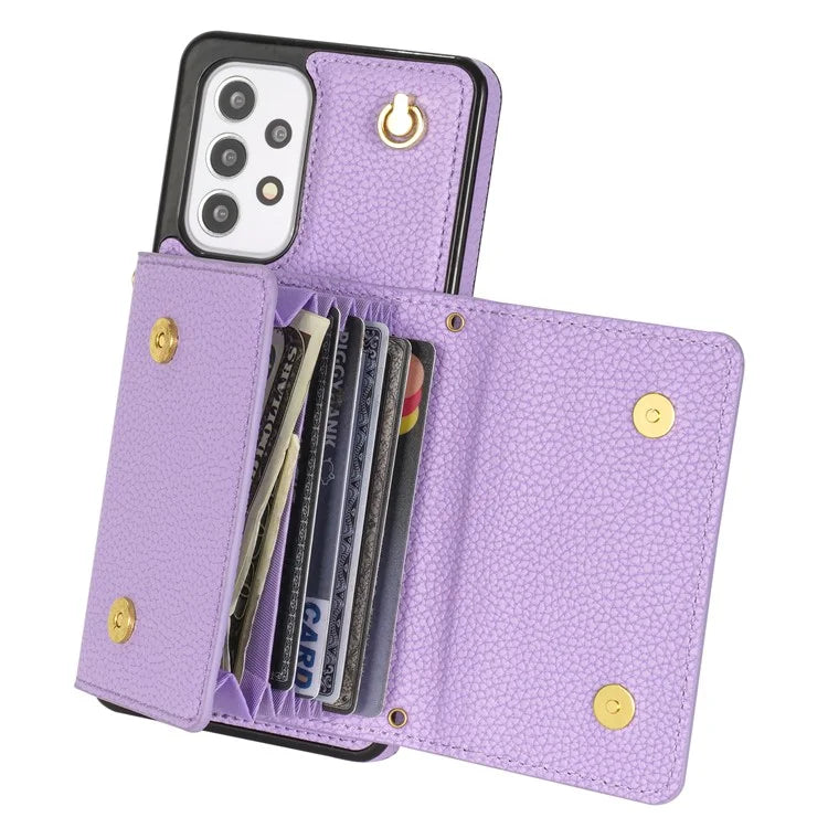 For Samsung Galaxy A53 5G Case Card Holder PU Leather+TPU Cover with Shoulder Strap