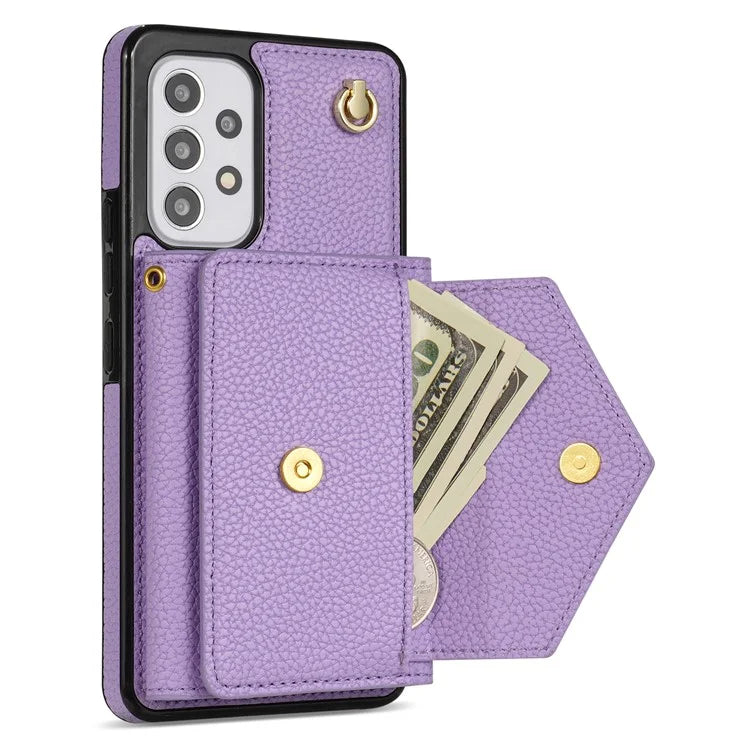For Samsung Galaxy A53 5G Case Card Holder PU Leather+TPU Cover with Shoulder Strap