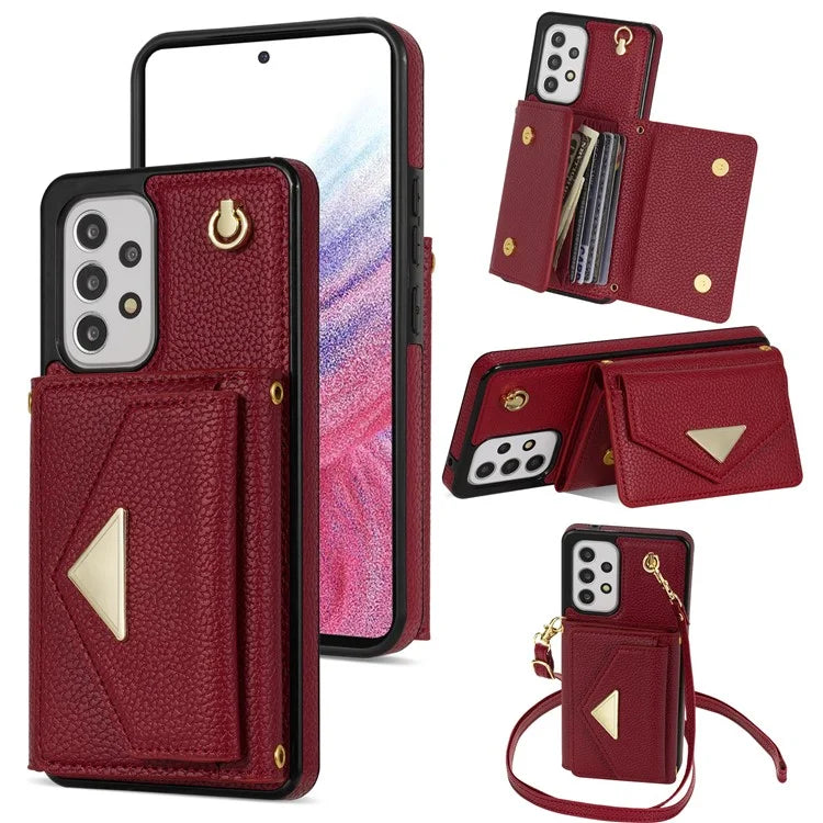 For Samsung Galaxy A53 5G Case Card Holder PU Leather+TPU Cover with Shoulder Strap