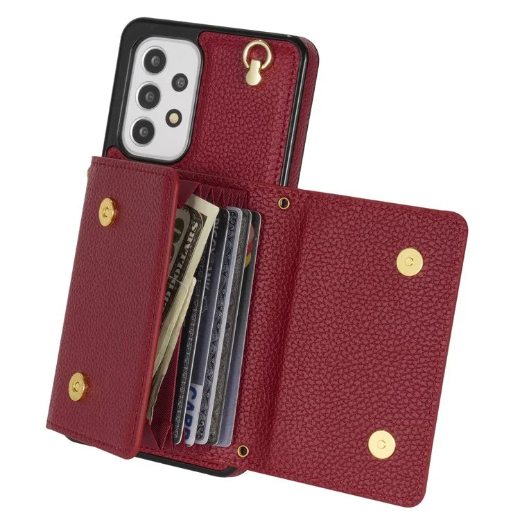 For Samsung Galaxy A53 5G Case Card Holder PU Leather+TPU Cover with Shoulder Strap