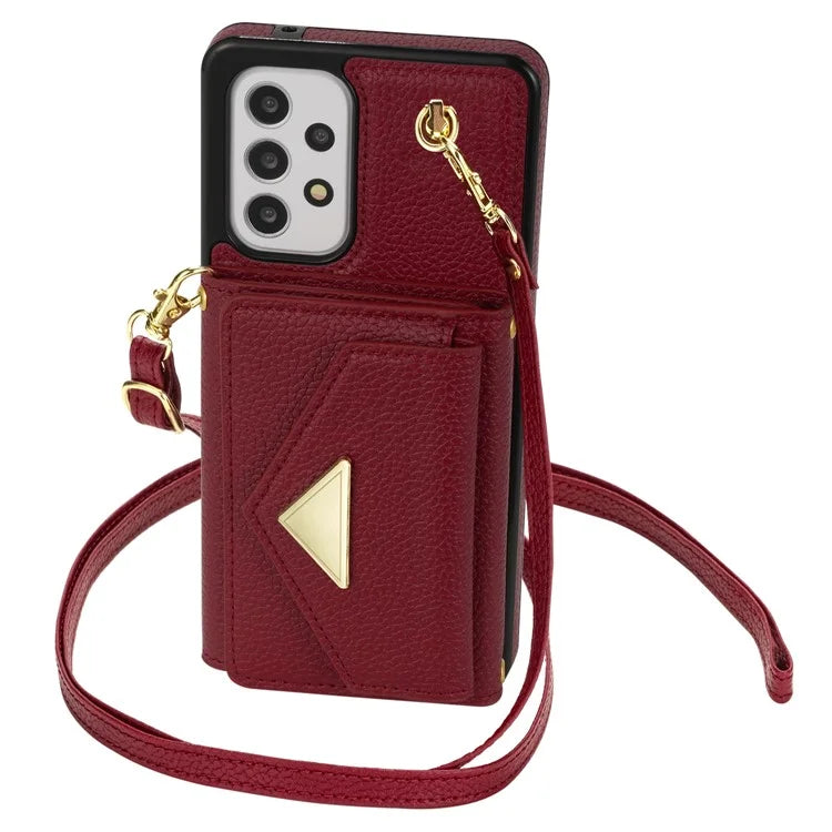For Samsung Galaxy A53 5G Case Card Holder PU Leather+TPU Cover with Shoulder Strap