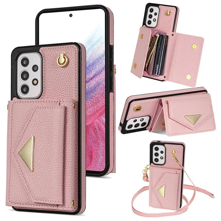 For Samsung Galaxy A53 5G Case Card Holder PU Leather+TPU Cover with Shoulder Strap