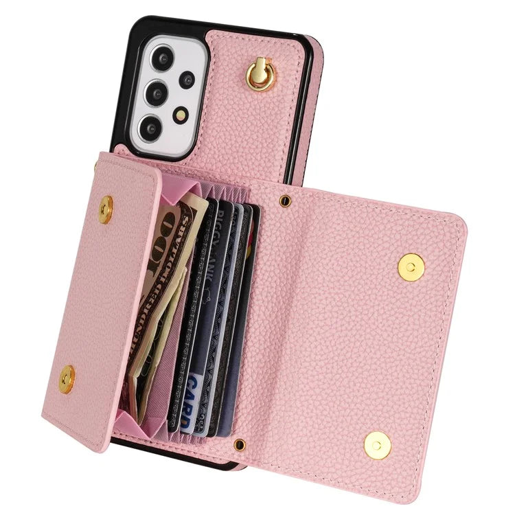 For Samsung Galaxy A53 5G Case Card Holder PU Leather+TPU Cover with Shoulder Strap
