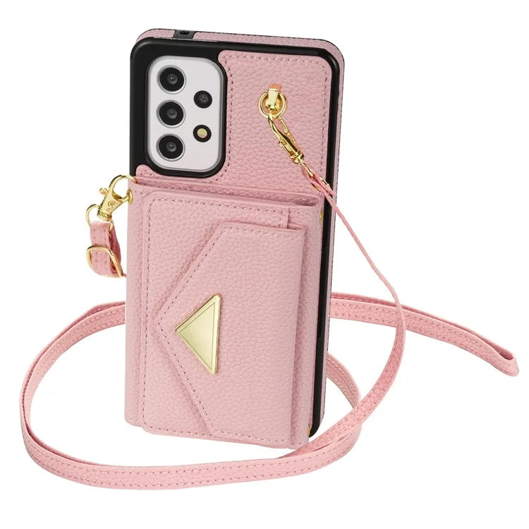 For Samsung Galaxy A53 5G Case Card Holder PU Leather+TPU Cover with Shoulder Strap