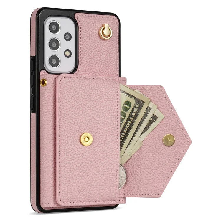 For Samsung Galaxy A53 5G Case Card Holder PU Leather+TPU Cover with Shoulder Strap