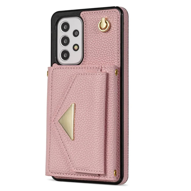 For Samsung Galaxy A53 5G Case Card Holder PU Leather+TPU Cover with Shoulder Strap