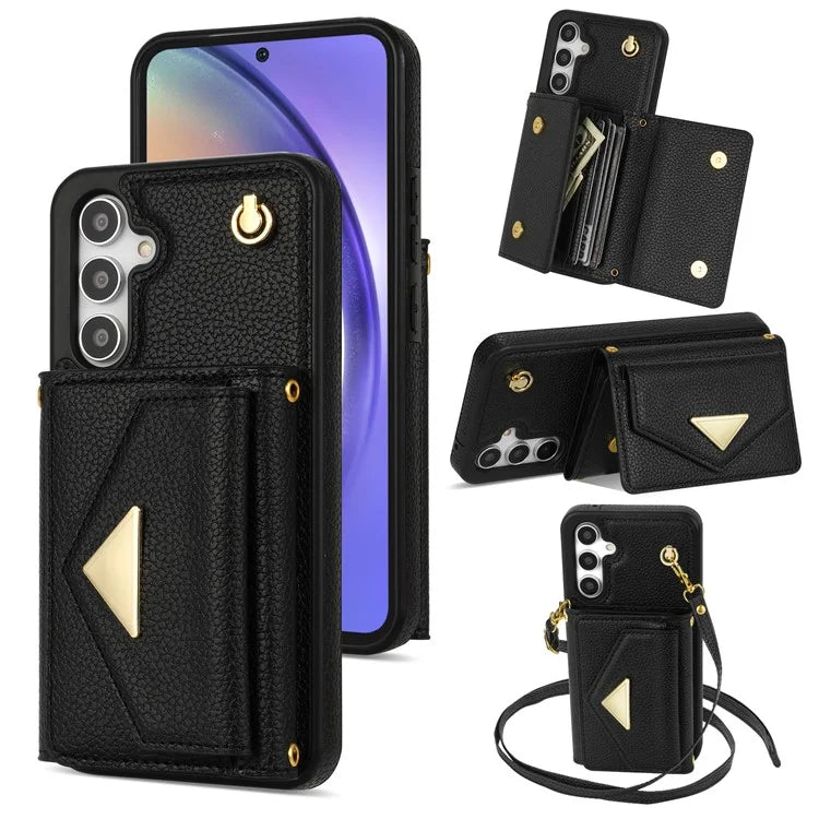 For Samsung Galaxy A54 5G Case Card Holder Cell Phone PU Leather+TPU Cover with Shoulder Strap