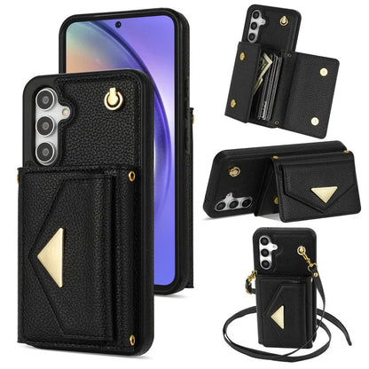 For Samsung Galaxy A54 5G Case Card Holder Cell Phone PU Leather+TPU Cover with Shoulder Strap