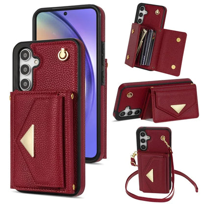 For Samsung Galaxy A54 5G Case Card Holder Cell Phone PU Leather+TPU Cover with Shoulder Strap