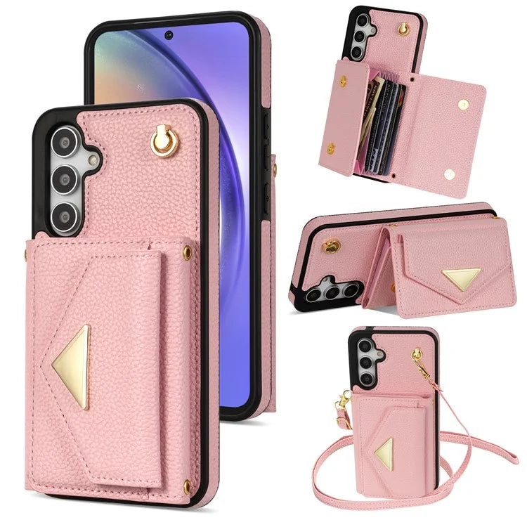 For Samsung Galaxy A54 5G Case Card Holder Cell Phone PU Leather+TPU Cover with Shoulder Strap