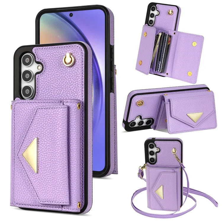 For Samsung Galaxy A54 5G Case Card Holder Cell Phone PU Leather+TPU Cover with Shoulder Strap