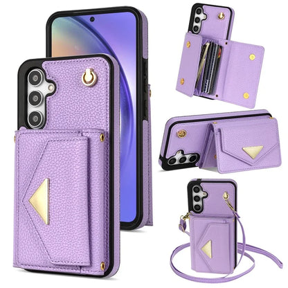 For Samsung Galaxy A54 5G Case Card Holder Cell Phone PU Leather+TPU Cover with Shoulder Strap