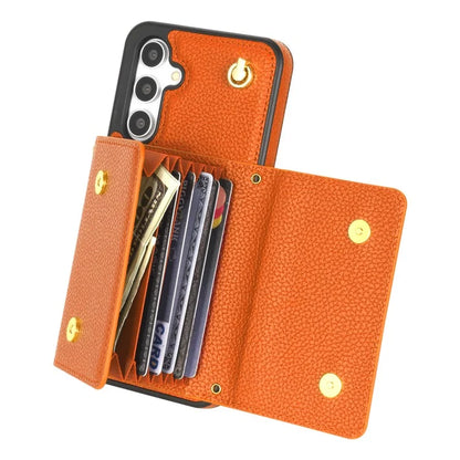 For Samsung Galaxy A14 5G / A14 4G Case Card Holder Kickstand PU Leather+TPU Cover with Shoulder Strap
