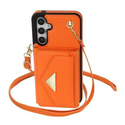 For Samsung Galaxy A14 5G / A14 4G Case Card Holder Kickstand PU Leather+TPU Cover with Shoulder Strap