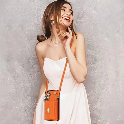 For Samsung Galaxy A14 5G / A14 4G Case Card Holder Kickstand PU Leather+TPU Cover with Shoulder Strap