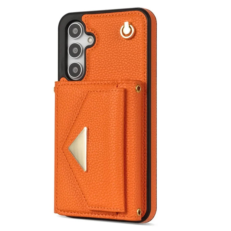 For Samsung Galaxy A14 5G / A14 4G Case Card Holder Kickstand PU Leather+TPU Cover with Shoulder Strap