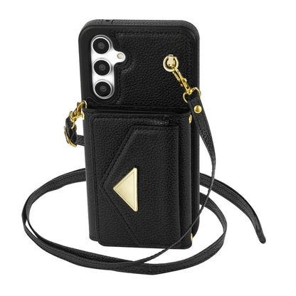 For Samsung Galaxy A14 5G / A14 4G Case Card Holder Kickstand PU Leather+TPU Cover with Shoulder Strap