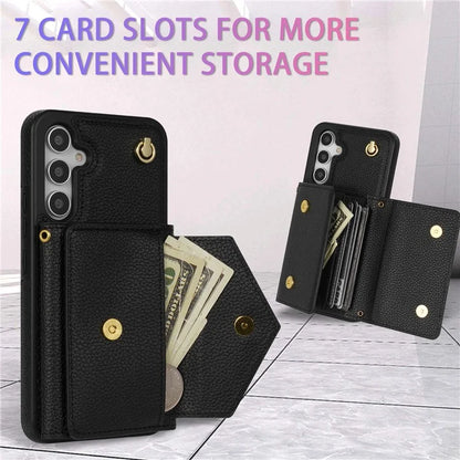 For Samsung Galaxy A14 5G / A14 4G Case Card Holder Kickstand PU Leather+TPU Cover with Shoulder Strap