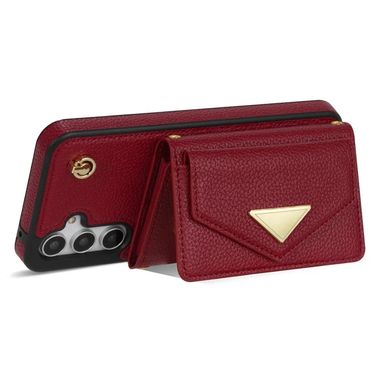 For Samsung Galaxy A14 5G / A14 4G Case Card Holder Kickstand PU Leather+TPU Cover with Shoulder Strap