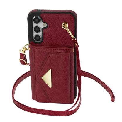 For Samsung Galaxy A14 5G / A14 4G Case Card Holder Kickstand PU Leather+TPU Cover with Shoulder Strap