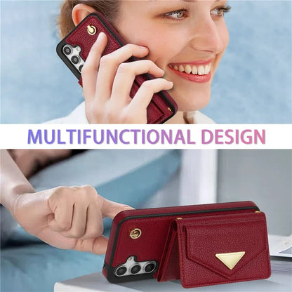 For Samsung Galaxy A14 5G / A14 4G Case Card Holder Kickstand PU Leather+TPU Cover with Shoulder Strap