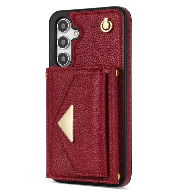 For Samsung Galaxy A14 5G / A14 4G Case Card Holder Kickstand PU Leather+TPU Cover with Shoulder Strap
