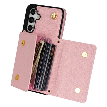 For Samsung Galaxy A14 5G / A14 4G Case Card Holder Kickstand PU Leather+TPU Cover with Shoulder Strap