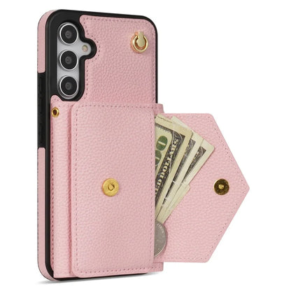 For Samsung Galaxy A14 5G / A14 4G Case Card Holder Kickstand PU Leather+TPU Cover with Shoulder Strap