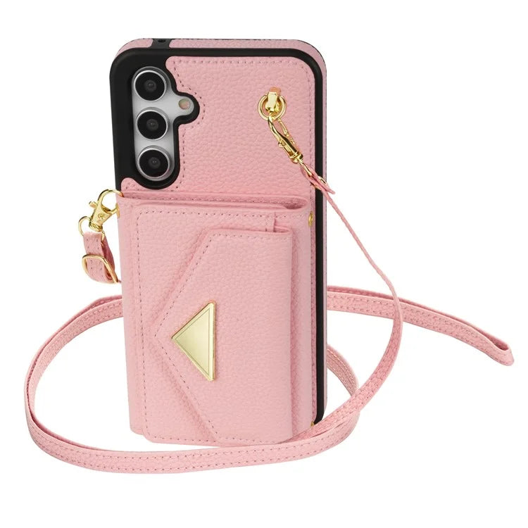 For Samsung Galaxy A14 5G / A14 4G Case Card Holder Kickstand PU Leather+TPU Cover with Shoulder Strap