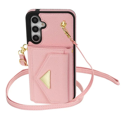For Samsung Galaxy A14 5G / A14 4G Case Card Holder Kickstand PU Leather+TPU Cover with Shoulder Strap