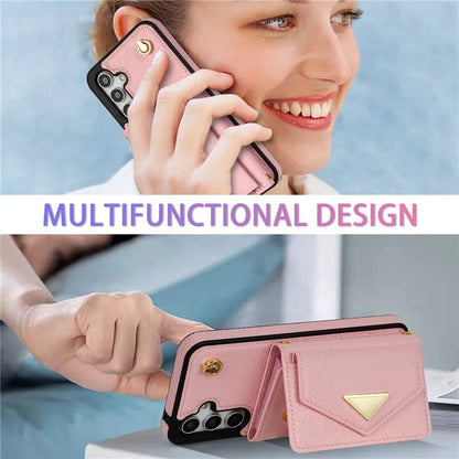 For Samsung Galaxy A14 5G / A14 4G Case Card Holder Kickstand PU Leather+TPU Cover with Shoulder Strap