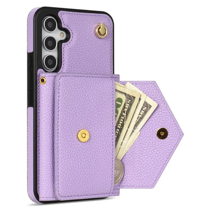 For Samsung Galaxy A14 5G / A14 4G Case Card Holder Kickstand PU Leather+TPU Cover with Shoulder Strap