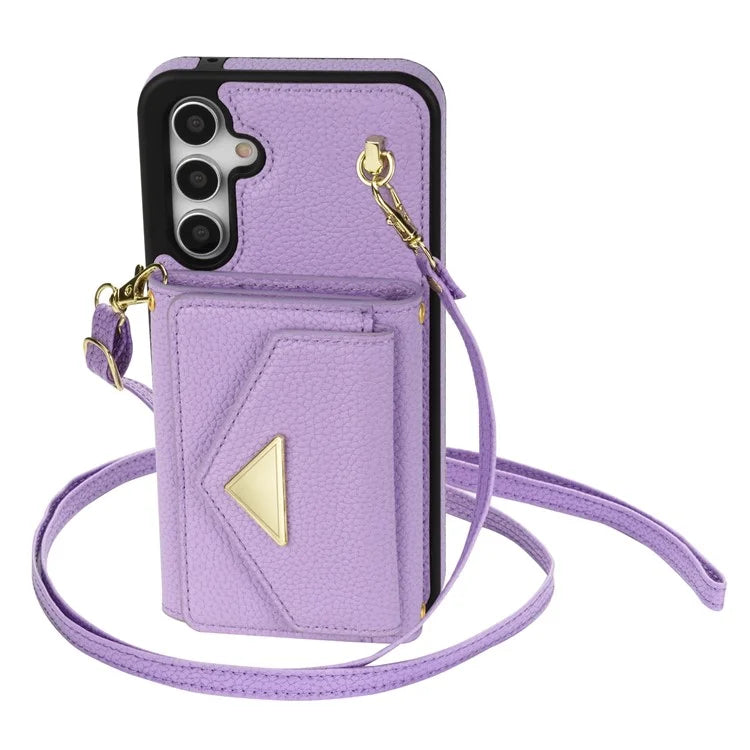 For Samsung Galaxy A14 5G / A14 4G Case Card Holder Kickstand PU Leather+TPU Cover with Shoulder Strap
