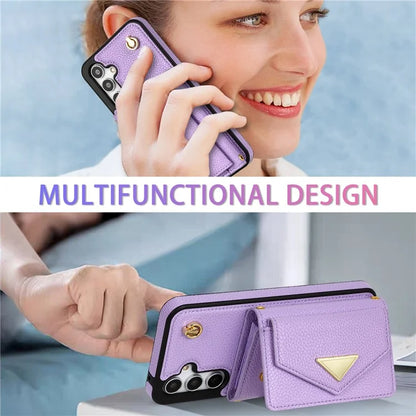For Samsung Galaxy A14 5G / A14 4G Case Card Holder Kickstand PU Leather+TPU Cover with Shoulder Strap
