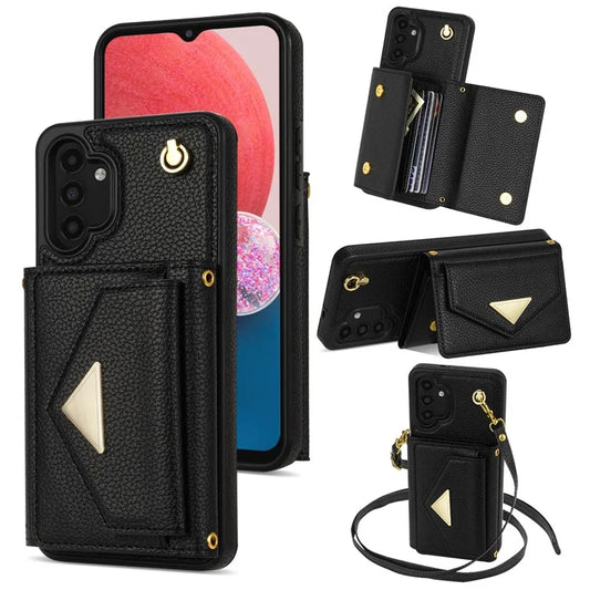 For Samsung Galaxy A13 4G / 5G Case Anti-fall PU Leather+TPU Card Holder Cover with Shoulder Strap