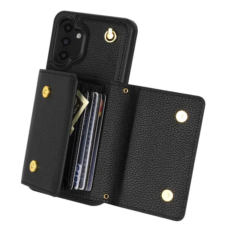 For Samsung Galaxy A13 4G / 5G Case Anti-fall PU Leather+TPU Card Holder Cover with Shoulder Strap