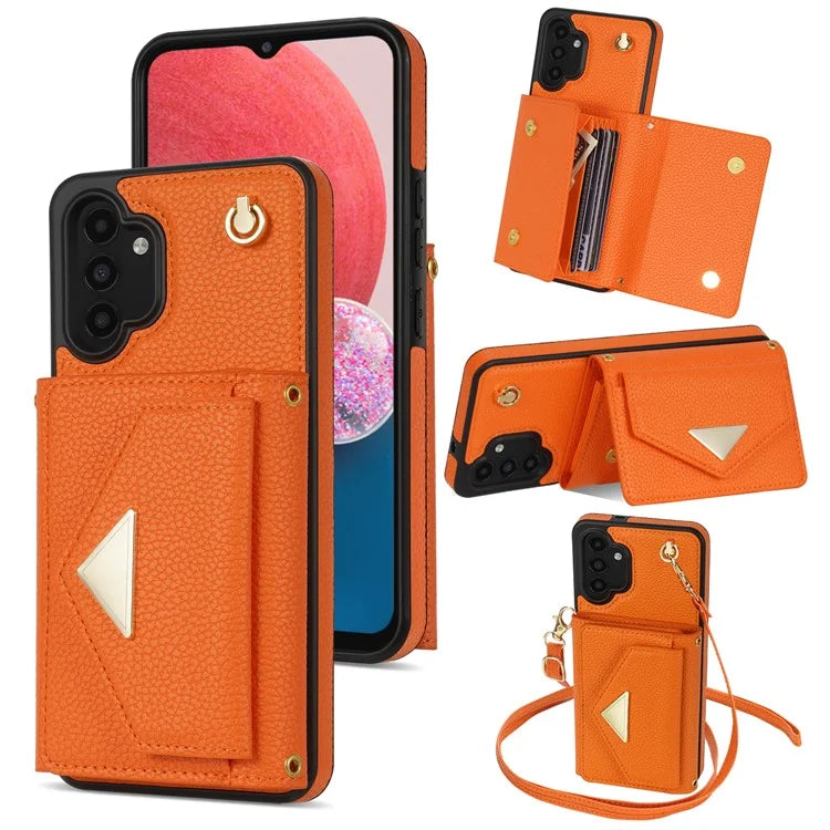 For Samsung Galaxy A13 4G / 5G Case Anti-fall PU Leather+TPU Card Holder Cover with Shoulder Strap