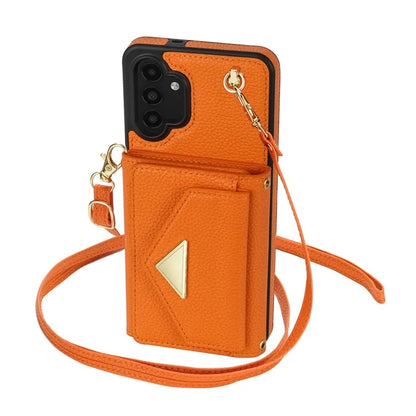 For Samsung Galaxy A13 4G / 5G Case Anti-fall PU Leather+TPU Card Holder Cover with Shoulder Strap