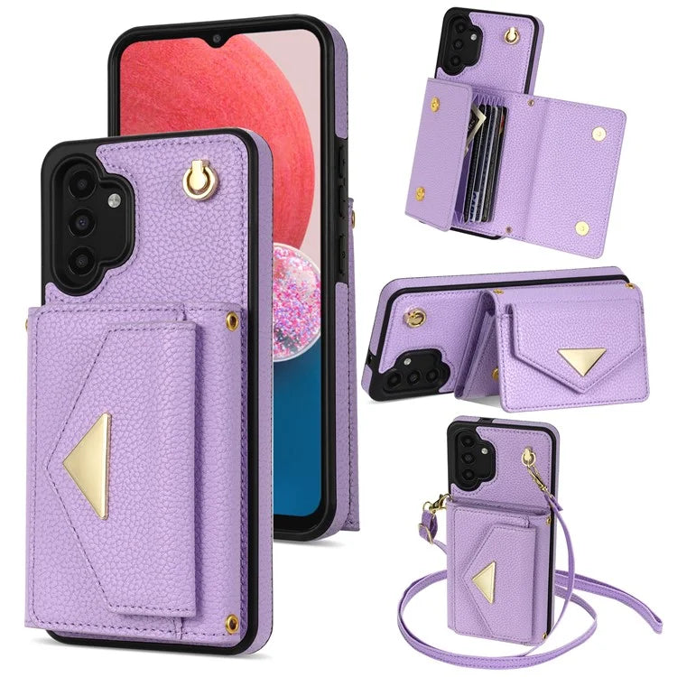 For Samsung Galaxy A13 4G / 5G Case Anti-fall PU Leather+TPU Card Holder Cover with Shoulder Strap