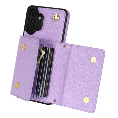 For Samsung Galaxy A13 4G / 5G Case Anti-fall PU Leather+TPU Card Holder Cover with Shoulder Strap