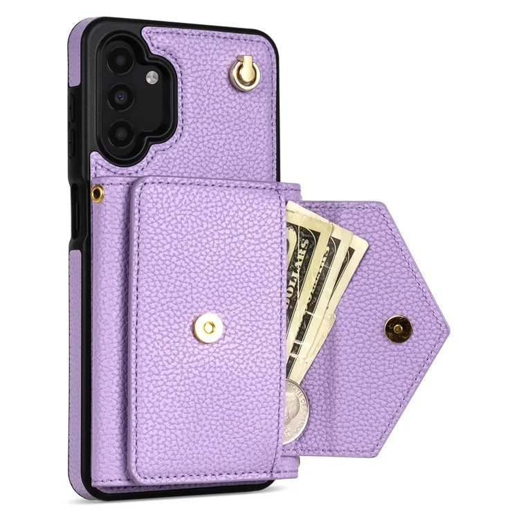 For Samsung Galaxy A13 4G / 5G Case Anti-fall PU Leather+TPU Card Holder Cover with Shoulder Strap