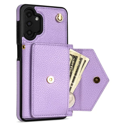 For Samsung Galaxy A13 4G / 5G Case Anti-fall PU Leather+TPU Card Holder Cover with Shoulder Strap