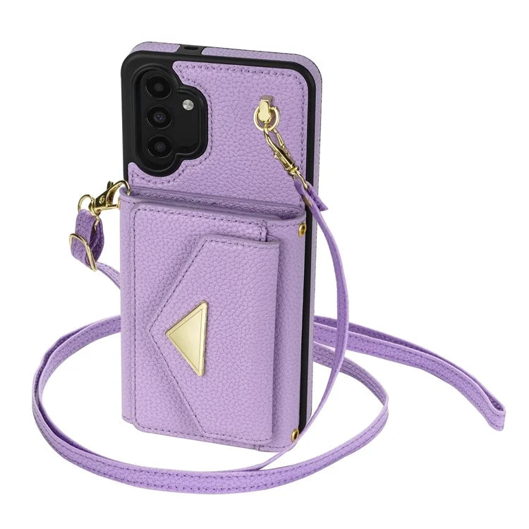 For Samsung Galaxy A13 4G / 5G Case Anti-fall PU Leather+TPU Card Holder Cover with Shoulder Strap