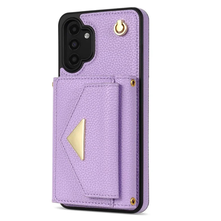 For Samsung Galaxy A13 4G / 5G Case Anti-fall PU Leather+TPU Card Holder Cover with Shoulder Strap