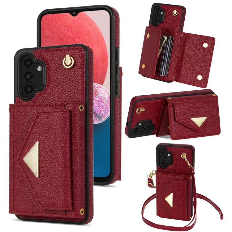 For Samsung Galaxy A13 4G / 5G Case Anti-fall PU Leather+TPU Card Holder Cover with Shoulder Strap