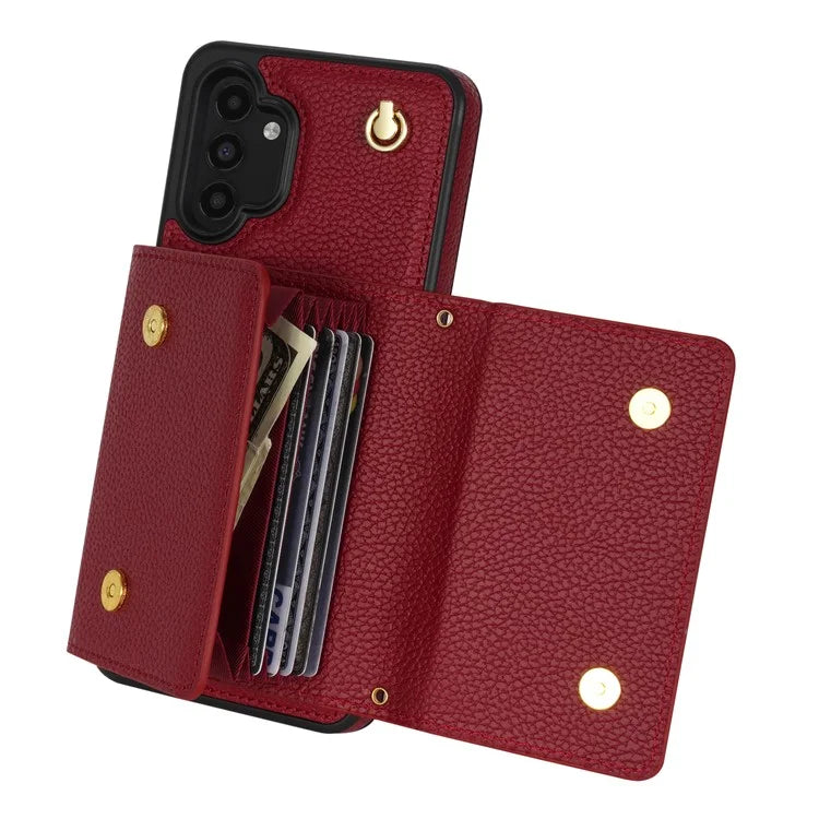 For Samsung Galaxy A13 4G / 5G Case Anti-fall PU Leather+TPU Card Holder Cover with Shoulder Strap