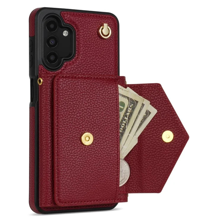 For Samsung Galaxy A13 4G / 5G Case Anti-fall PU Leather+TPU Card Holder Cover with Shoulder Strap