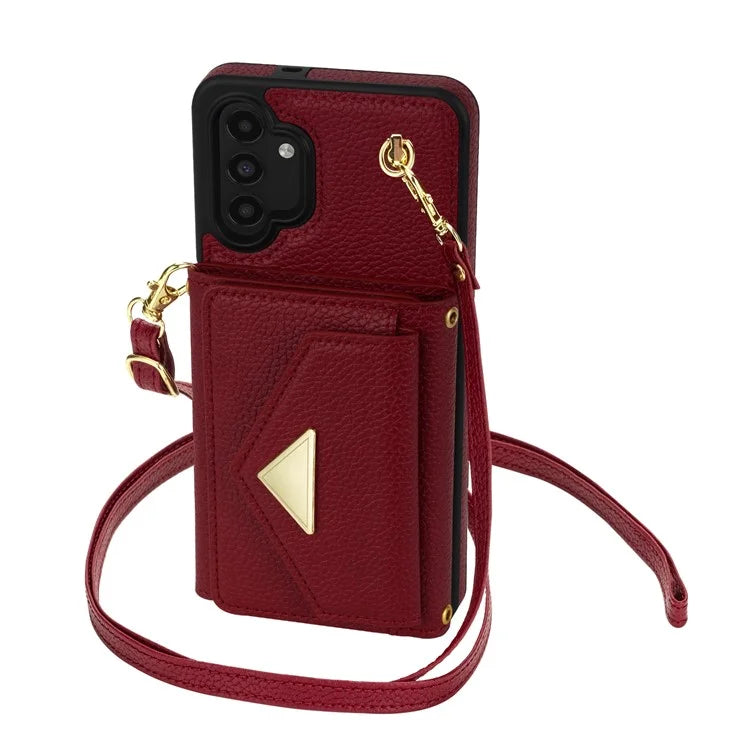 For Samsung Galaxy A13 4G / 5G Case Anti-fall PU Leather+TPU Card Holder Cover with Shoulder Strap