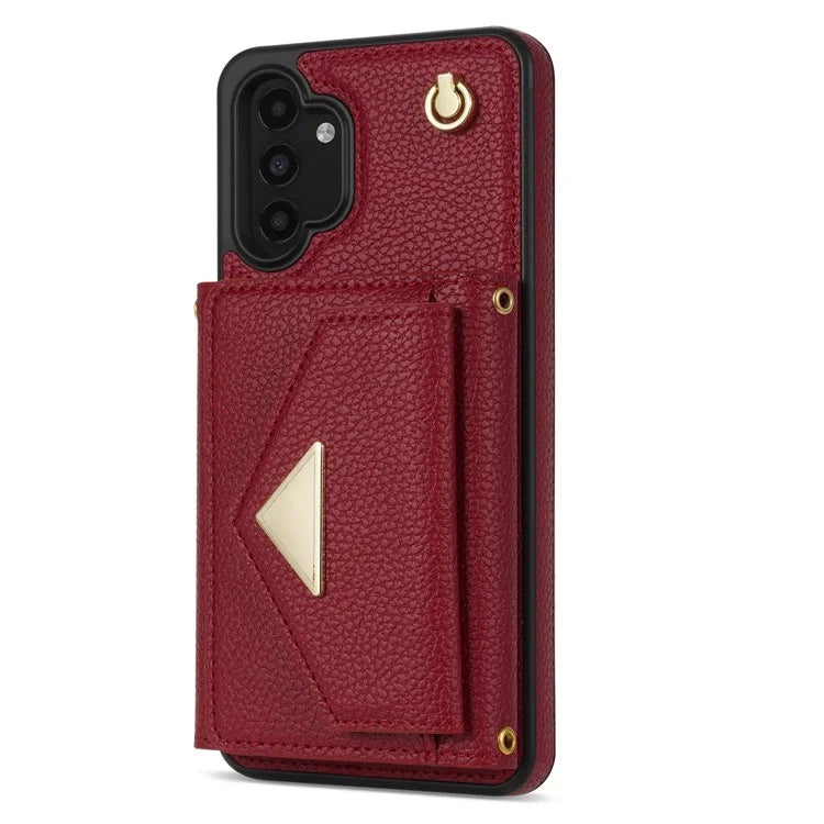 For Samsung Galaxy A13 4G / 5G Case Anti-fall PU Leather+TPU Card Holder Cover with Shoulder Strap