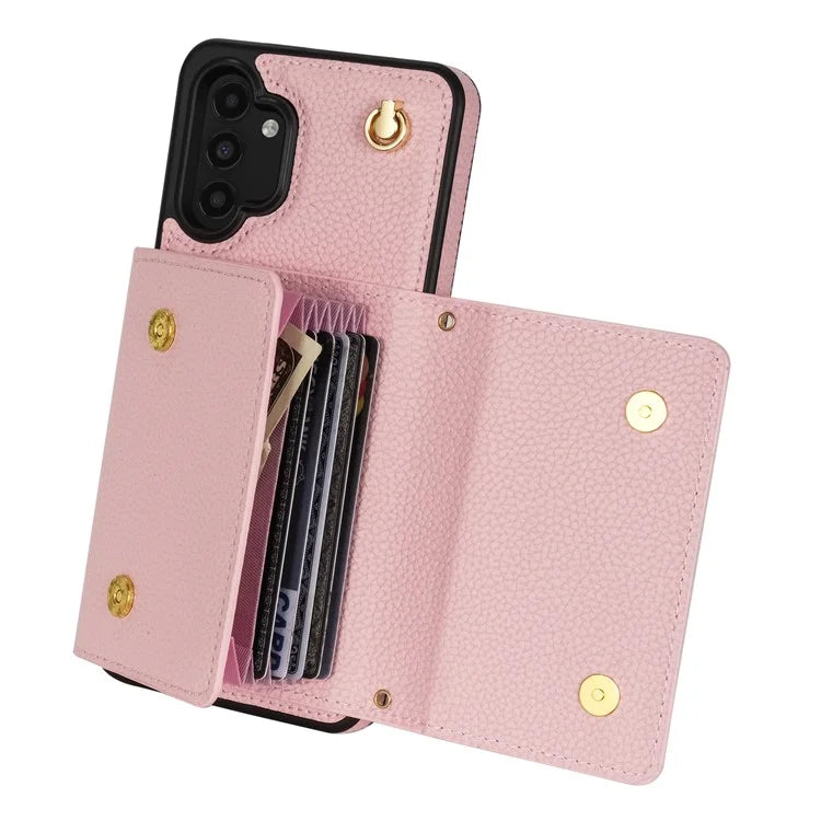 For Samsung Galaxy A13 4G / 5G Case Anti-fall PU Leather+TPU Card Holder Cover with Shoulder Strap